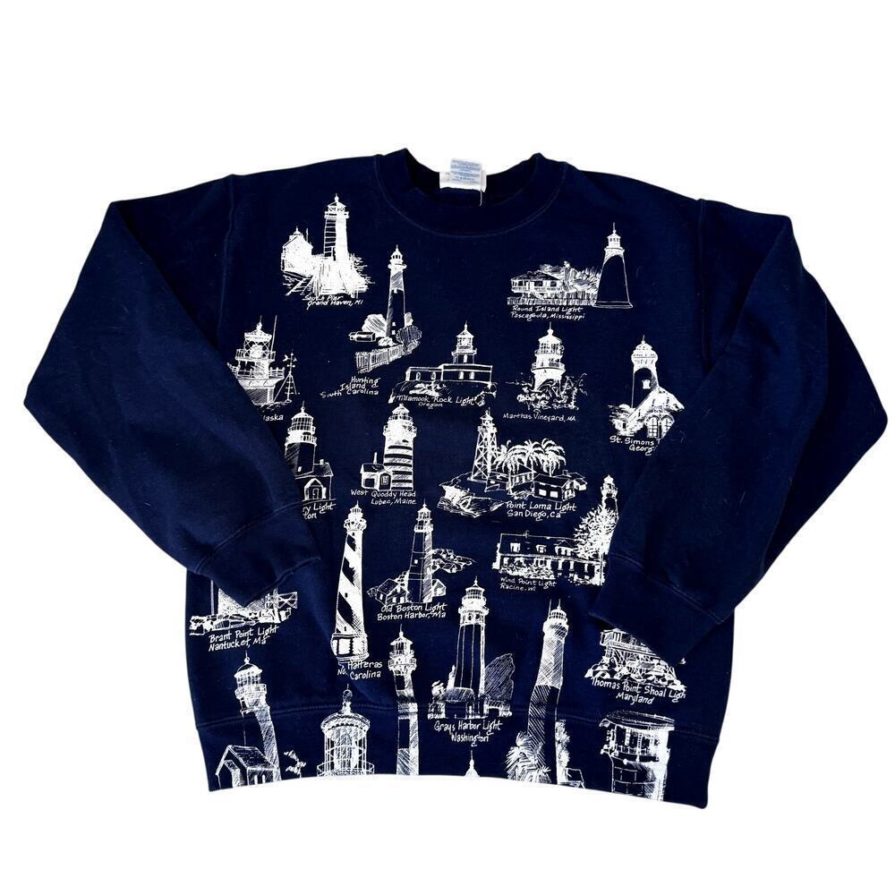 Vintage Marushka Handprints Navy Unisex Lighthouse Sweatshirt Size Small